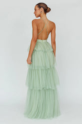 Seylah Tiered Frill Maxi Dress Glitter Sage